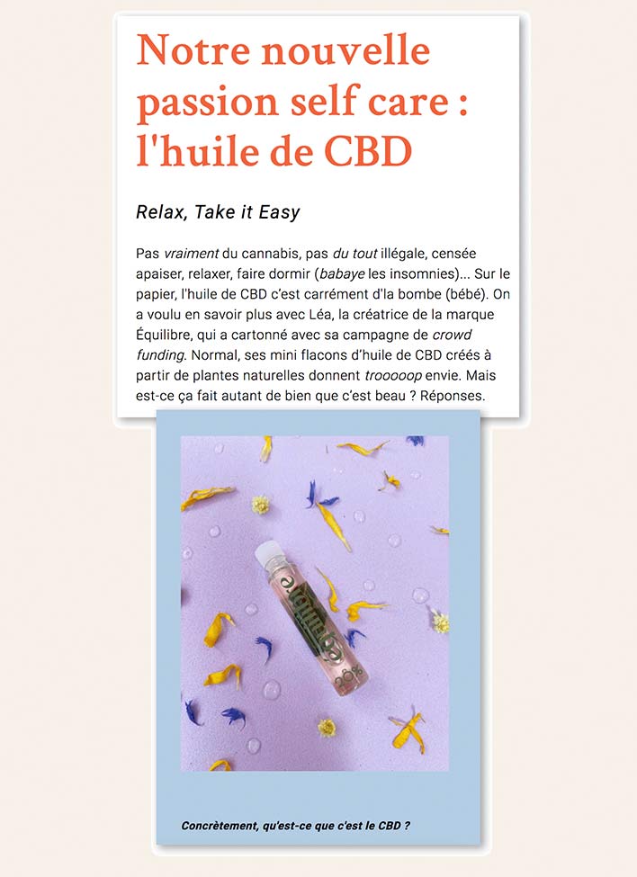 Interview dans le magazine TAPAGE de Léa Ruellan la fondatrice de Equilibre CBD, des huiles de CBD made in France